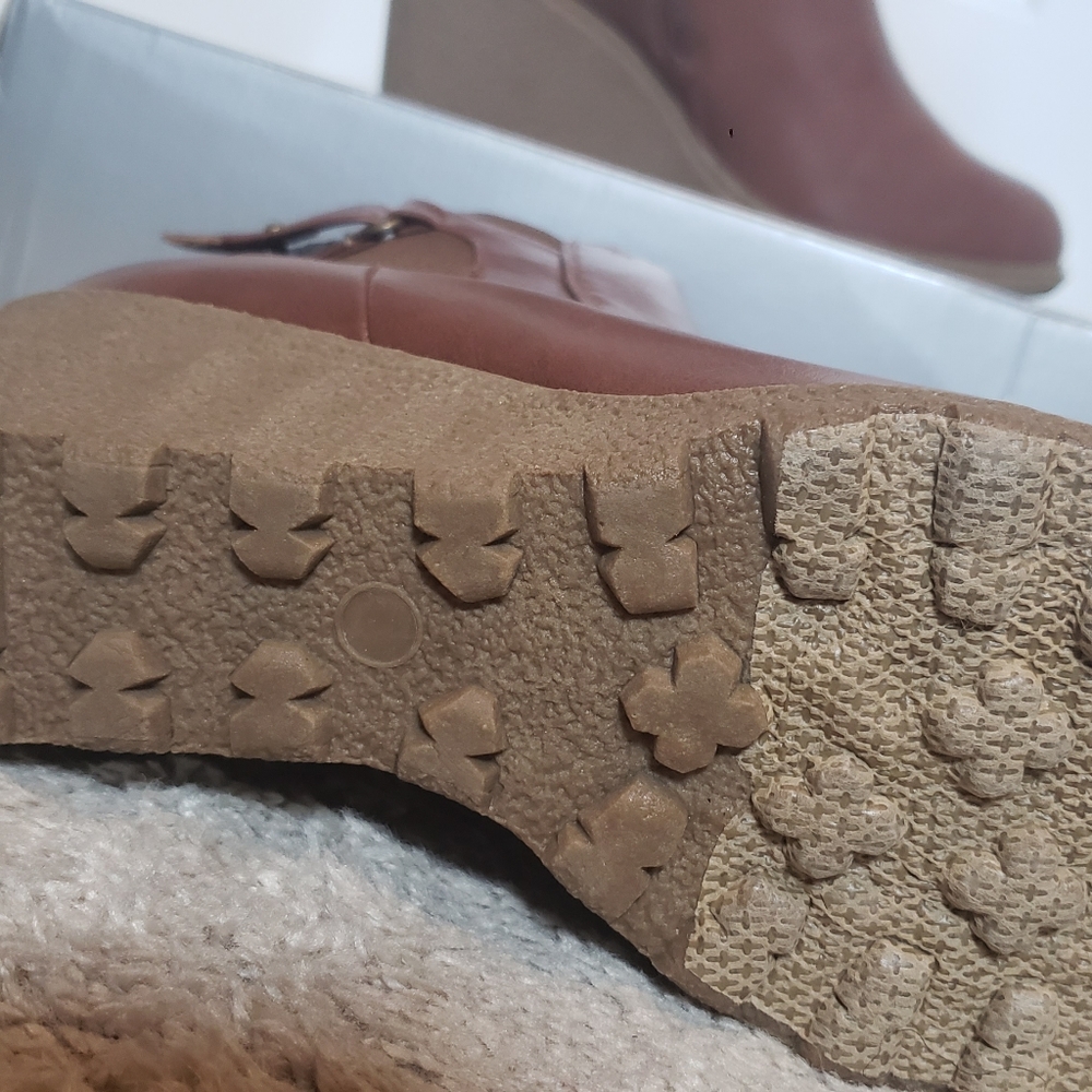Cognac leather booty with slip resistant sole